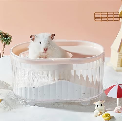 Big Acrylic hamster sand bath container,8.1''L*5.3''W*4.2''H(20.5*13.4*11.2cm) Large Animal Bathroom for Syrian Hamster,Transparent Hamster Bathtub Toilet,Hamster Sand Box,Acrylic Shower-Pink - color: Pink