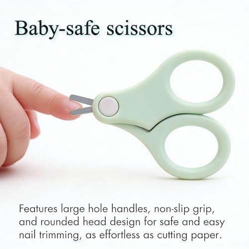 Baby Nail Kit with Owl Case, 4-Piece Infant Manicure Set, Green | Infant Nail Clippers, Rounded Safety Scissors, Gentle File, Tweezers, Newborn and Toddler Friendly - color: Green