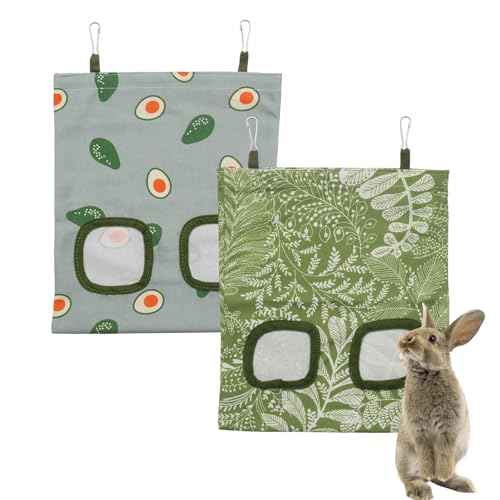 2Pcs Rabbit Hay Feeder Bag, Hanging Guinea Pig Hay Feeder, Green | Rabbit Cage Bag, Hanging Hay Feeder with 2 Holes, Small Animal Feeders Storage Pouch Holder for Rabbits Hamsters Small Pets - color: Color 2