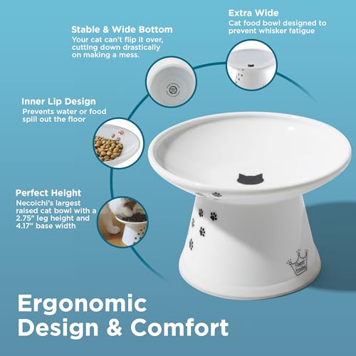Necoichi Ceramic Extra-Wide Elevated Cat Food Bowl (Cat, Extra Wide) - color: Cat, size: Large Extra Wide