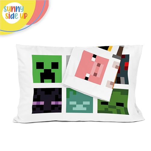 Sunny Side Up Minecraft Mobs & Animals 2 Pack Reversible Pillowcases - Double Sided Pillow Covers, Kids Super Soft Creeper Bedding - color: White - Minecraft