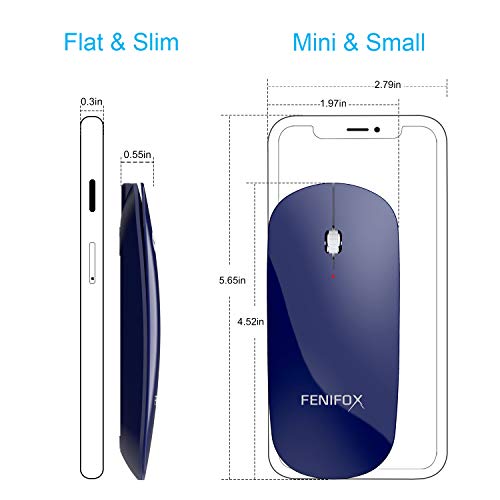 FENIFOX Wireless Bluetooth Mouse, Slim Travel Silent Rechargeable Blue | Flat, Portable, Whisper Quiet, 3 Buttons Design , 2400 DPI Precision for iPad Laptop MacBook Tablet iPhone - color: Blue
