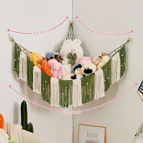 Stuffed Animal Hammock with Weaving Tassels and Beads Avocado Green - color: Avocado Green
