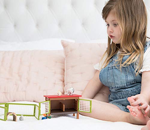 Schleich Farm World, Easter Toys for Boys and Girls Ages 3-8, 8-Piece Playset, Rabbit Hutch and Bunny Playpen Toy Set - style: Rabbit