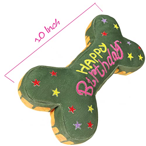 Tamu style Dog Birthday Toy Gift, 10-Inch Squeaky Bone Cake Plush, Green - color: Green