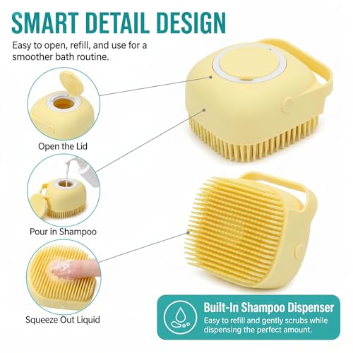 Soft Silicone Pet Bath Massage Brush for Dogs & Cats, Gentle Grooming Cleaning Tool for Puppy Kitten Washing, yellow - color: Yellow