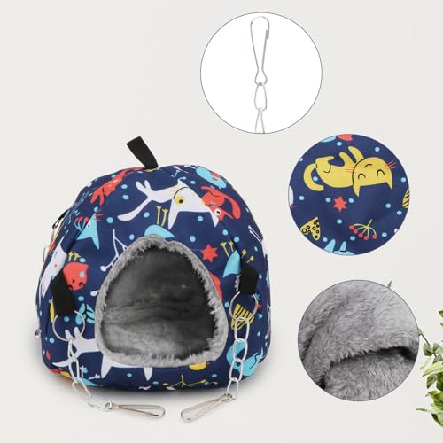 Wontee Bird Plush Hammock Parrot Hanging Snuggle Cave Happy Hut Tent for Parakeet Cockatiel Conure Lovebird Budgie Hamster Gerbil Rat Chinchilla Squirrel Cage (M, Blue Cat) - color: Blue Cat, size: M