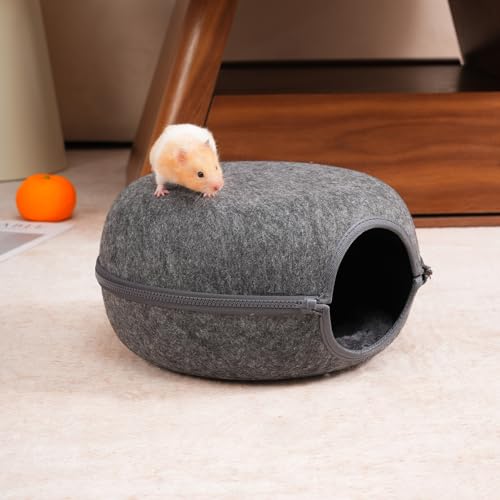 Guinea Pig Hideout, Double Function Guinea Pig Bed with Soft Cushions, Small Animal Cage Accessories for Guinea Pigs, Hamsters, Hedgehogs, and Ferrets (Dark Grey & Light Grey) - color: Dark Grey & Light Grey