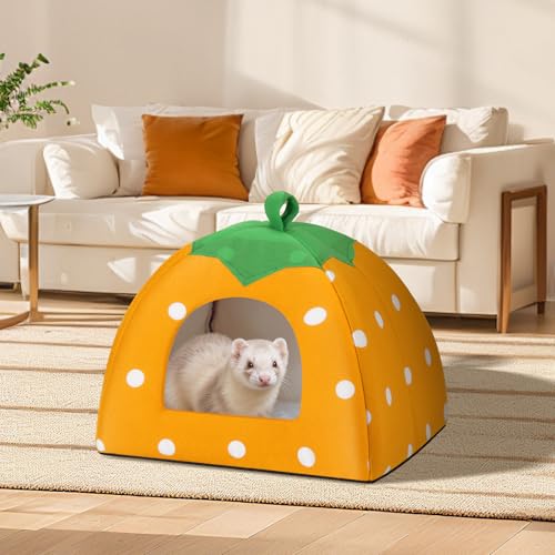 Guinea Pig Hideout Warm Fleece Small Animal Bed Washable Pet Cushion Winter Warm Sleeping Nest for Hamster Rabbit Chinchilla - color: Yellow