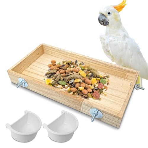 BNOSDM Wooden Bird Feeder for Cage Natural Wood Bird Foraging Box Food Dish for Small to Medium Birds Parrot Feeding Cups for Cockatiel, Lovebird, Parakeet, Budgies (Large) - size: M:11.8 x 5.9 x 1.6in