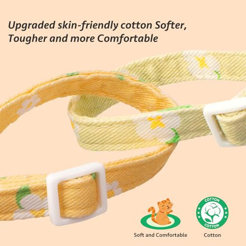 2 Pack Cotton Cat Collar Green and Yellow Flowers Cute Kitten Cat Collar | Breakaway Breathable Soft material With cute pendants with Bell - color: Green&Yellow