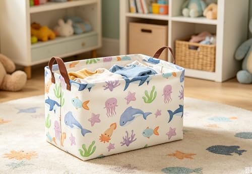 Essme Rectangular Basket, Storage Basket with Handles for Room Decor,Ocean Storage Bin（Ocean） - color: Ocean