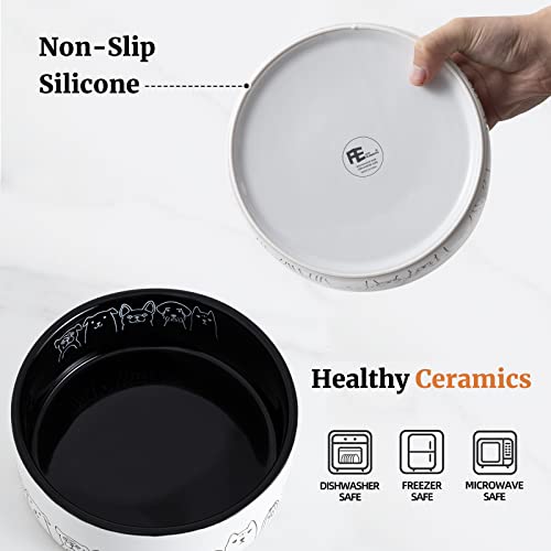 Ceramic Dog Bowls - Large, Non-Slip, 64 Fl Oz, Black with Adorable Dog Patterns (Large, Black) - color: Black Patterned, size: Large-8 inch