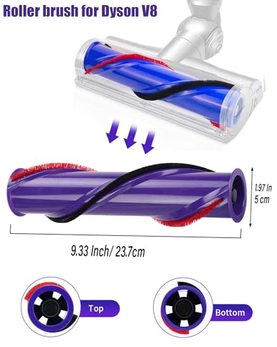 V8 Replacement Parts for Dyson V8 Animal Cordless Vacuum Roller Brush Accessories, V8 Absolute Motor Head Roller Brush Replacement Attachments, Part No.967485-01 - size: V8 Roller Brush