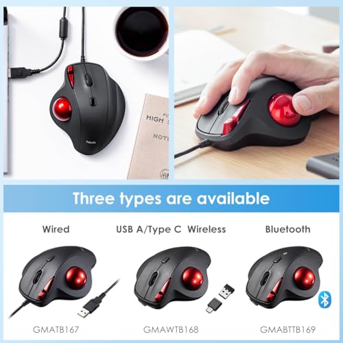 SANWA Wired Ergonomic Trackball Mouse, Optical Rollerball Mice, Programmable Silent Buttons, 34mm Trackball, 600/800/1200/1600 Adjustable DPI, Compatible with MacBook, Laptop, Windows, macOS - color: Wired