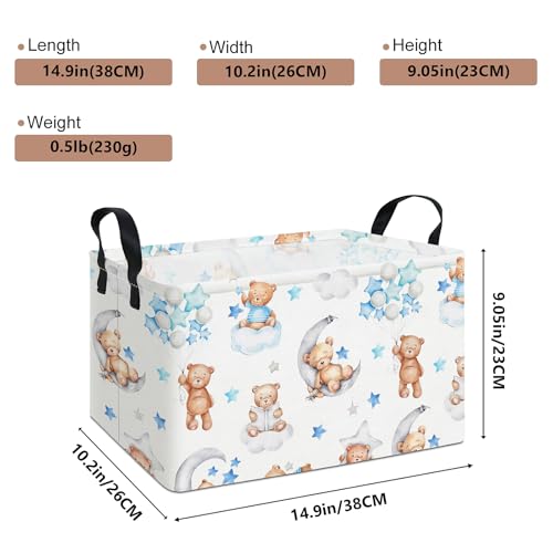 Rectangular Bear Storage Bin, Fabric Closet Organizer Basket | Einforced side grips, foldable holder arranges clothing and bedroom personal belongings - color: REC Cute Bear