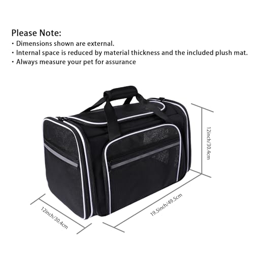 TSA Airline Approved Large Pet Travel Carrier,4 Sides Expandable with 2 Mesh Pockets,3 Entry, Soft Sided Collapsible Dog Carrier for 2 Cats,Kittens,Puppies,Dog, X-Large, Black & White