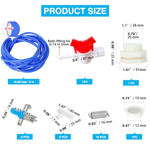 OCQOTAT Automatic Rabbit Watering System,Quail Rabbit Water Bottle Dispenser 8 Nipples Drinker,ID 5/16" Hose 19.68 Feets,Barb Fittings to G1/2" Thread,T-Fittings,Springs,Gaskets,Bucket Connector - color: Blue Rabbit Watering System Set