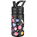 Fanhaw 14 oz Kids Water Bottle for School, Insulated Water Bottle with Straw Lid, Stainless Steel Vacuum Insulated Bottle for Boys & Girls, Leak-Proof, BPA Free(Black - Solar System) - color: Black - Solar System