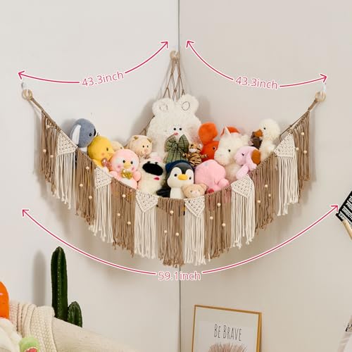Stuffed Animal Hammock with Weaving Tassels and Beads Milk Coffee - color: Milk Coffee