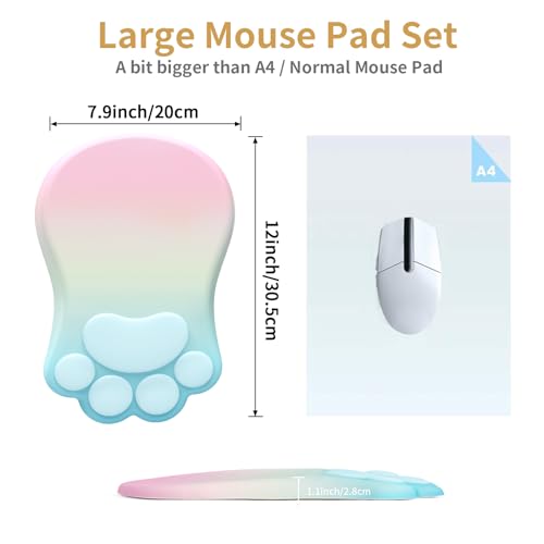 L-SPOUTTO Ergonomic Mouse Pad with Wrist Rest,Cute Cat Paw Mousepad Wrist Support,Comfortable Massage Design Computer Pain Relief Mouse Pad with Non-Slip PU Base for Desk Laptop Gaming,Rainbow - color: Rainbow