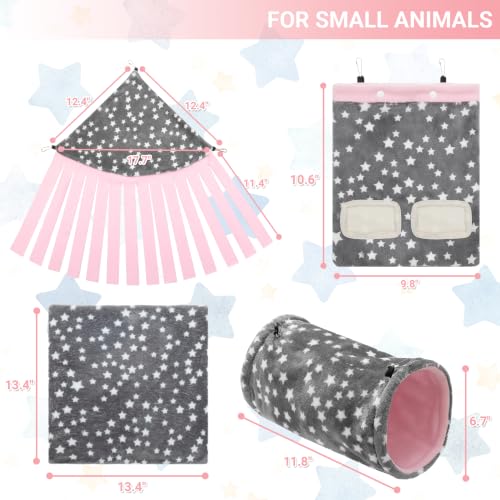 Guinea Pig Hideout, 4 Pack Tunnel & Mat & Corner Hide & Hay Bag | Soft Fleece Small Animal Hideaway Set Cage Accessories for Guinea Pig, Rabbit, Ferret, Chinchilla, Hedgehog - size: 4 pack