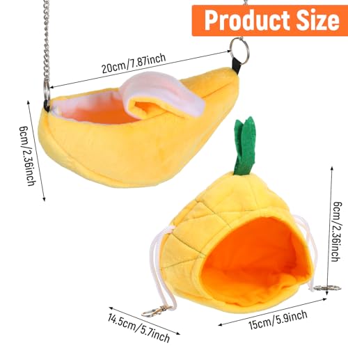 2 Pcs Hamster Bed, Soft Rat Guinea Pig Hammock, Hanging House Rat Cage Accessories for Guinea Pig Rat Sleep and Play(Banana and Pineapple)