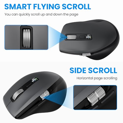 INFINMIND Wireless Side Scroll Mouse with Multi-Device, Ergonomic Computer Mice with Smart Flying Scroll, Quiet Click, 4-Level DPI for Computer, Laptop, iPad, Tablet, MacBook (Grey) - color: Grey
