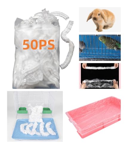 50PCS Disposable Small Animals Cage Liner Rabbit Guinea Pig Cage Liners Plastic Clear Bunny Cage Liner Bag Universal Toilet Film,Small Animal Bedding (50PS, M)