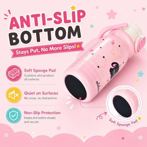 18oz Insulated Stainless Steel Kids Water Bottle for School, Animal | 2-in-1 Straw & Spout Lid, Leak-Proof, BPA-Free, for Girls & Boys, Pink - color: 18oz Light Pink-Animal