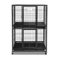 Homey Pet 31 Inch Two Tiers Heavy Duty Dog Crate with Lockable Wheels | Escape Proof Metal Wire Drop Cage for Dogs with Lockable Wheels, Removable Tray & Grids, Top Access for Small Dogs and Pets