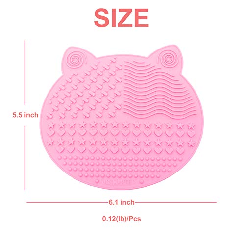 2Pack Makeup Brush Cleaning Mat, Cute Cat Ear Animal Design Silicone Brush Cleaner Pad with Suction Cups (Pink+Green) - color: Pink+Green
