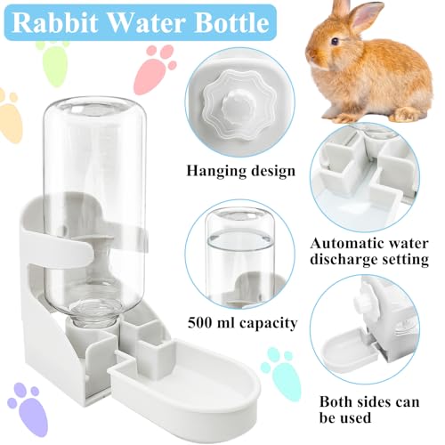 kathson Rabbit Water Dispenser for Cage 17 Oz Hanging Guinea Pig Water Bottle No Drip Gravity Automatic Bunny Water Bottle No Leak Small Animal Water Bottle for Chinchilla Ferret Hamster（White） - color: White, size: 1 PCS