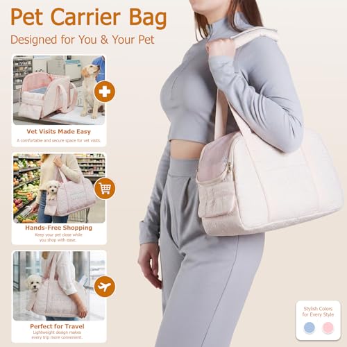 Dog Carrier Tote Bag, Foldable Soft Sided Breathable Mesh Lightweight Travel Handbag with Padded Handles, Lace Decor Portable Pet Purse for Small Puppy Kitten Cat Up to 15 Lbs (Pink) - color: Pink
