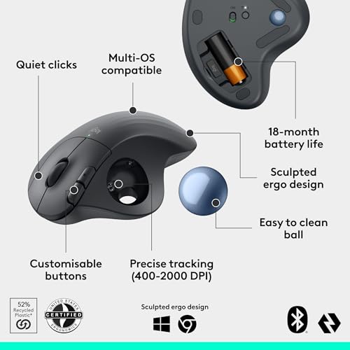 Logitech Ergo M575S Wireless Bluetooth Trackball Mouse - Graphite Blue Ball | Easy thumb control, precise and smooth tracking, Bluetooth and includes Logi Bolt USB receiver, PC Mac compatible - color: Graphite + Blue Ball