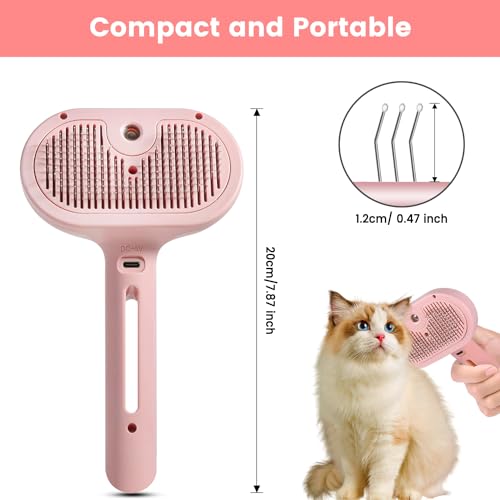 Steam Brush for Shedding Pets - Self-Cleaning Grooming Comb with Water Tank for Long & Short Haired Cats and Dogs (Pink) - color: Pink