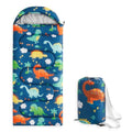 Wake In Cloud - Kids Sleeping Bag for Boys Toddlers, Camping in Warm Cold Weather, Backpacking Lightweight Compact Outdoor Liner for 3 Seasons, Cartoon Jurassic Dinosaur - color: Navy Blue