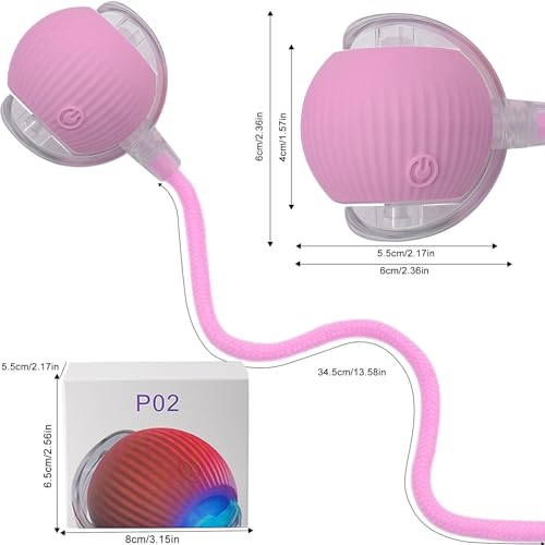 Interactive Cat Dog Toy Ball with LED Light, Automatic Rolling(Pink) | String Tail and LED Light Design, Motion Activated, Suitable for Interactive Indoor Pet Play and Exercise - color: Pink