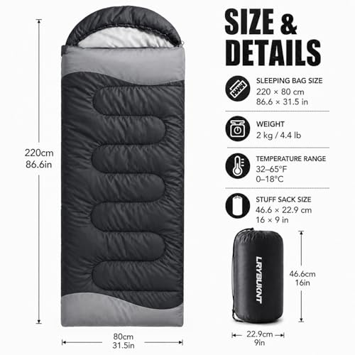 Sleeping Bags for Adults & Kids, Lightweight Camping Sleeping Bag | Waterproof Backpacking Sleeping Bag for Girls, Boys & Teens, Warm 3-Season Design for Hiking, Camping & Outdoor Travel - color: 4.4lb-Black