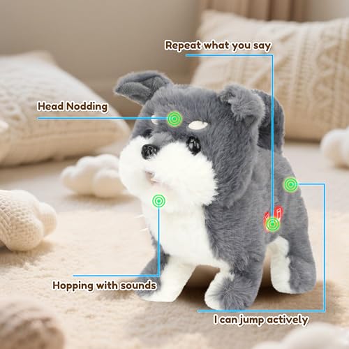 Easfan Walking Dog Talking Musical Plush Toy Gift for Kids 7" | Electric stuffed animal, interactive toy with sounds, Grey puppy plush, birthday holiday gift, for toddlers - style: Grey_Dog