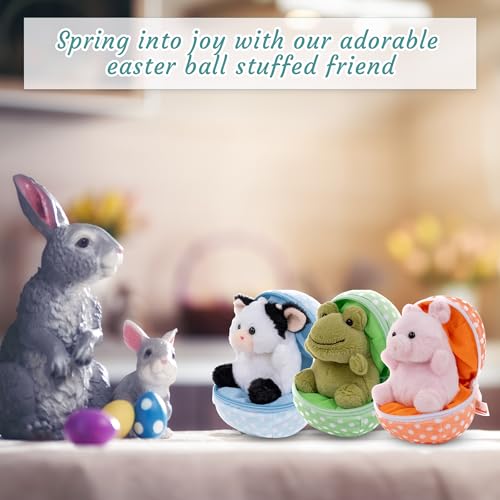 Easter Stuffed Animal - 6 inch - Surprise Zip up Egg Hideaway Springtime Inspired Plush Toy Gift for Kids, Boys and Girls - Easter Mother's Day Birthday (New Cow Egg) - color: New Cow Egg