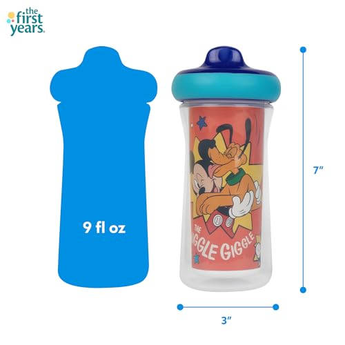The First Years Disney Mickey Mouse Kids Insulated Sippy Cups - Dishwasher Safe Spill Proof Toddler Cups - Ages 12 Months and Up - 9 Ounces - 2 Count