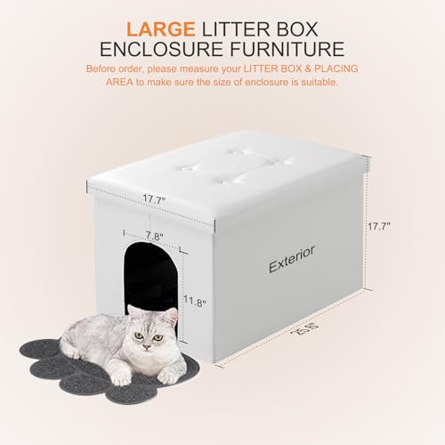MEEXPAWS Cat Litter Box Enclosure Furniture Odor Control, Large | L Hidden Cat Litter Box Bench Ottoman, Cabinet Dog Proof, Waterproof Inside, Easy Clean, Easy Assembly, White - color: White, size: L 25.6'' x 17.7'' x 17.7''