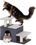 Aechonow 3-in-1 Pet Stairs for Cats, Dog Steps for Doggie Rabbits, Large | 7.8'' Depth Cat Stairs,Indoor Cat Steps for High Bed for Pet's Joints, Soft Plush, 1 Big Cat Condo Cave, Sisal Scratcher,Grey - size: Large-Gray