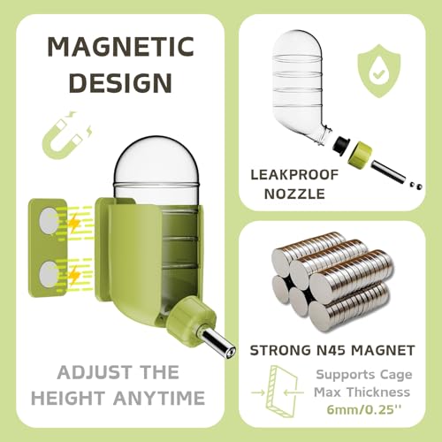 Hamster Water Bottle with Magnetic Holder, Freestanding Water Bottle for Glass Tanks, Suitable for Syrian Dwarf Hamsters Gerbils Mice Rats Degus (Green, 4 oz (Magnetic-Mounted)) - color: Green, size: 4 oz (Magnetic-Mounted)