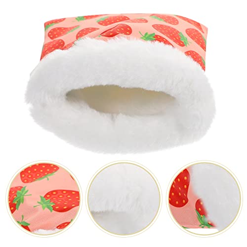 POPETPOP Hamster Sleeping Bag : Winter Warm Hamster Snuggle Sack Strawberry Printed Small Pet Nest for Ferret Hedgehog, 7.86X6.29X0.39in