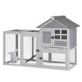 51.6’’ Large Rabbit Hutch Indoor Outdoor, Bunny Cage with Run, Wooden Rabbit House with Anti-Chewing Ramp, Waterproof Roof and Leakproof Deeper Tray (Grey) - color: Grey