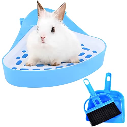kathson Triangle Potty Trainer Corner Bunny Toilet Guinea Pig Litter Bedding Plastic Box Pet Pan for Rabbit Chinchilla Hamster Ferret Small Animal (Blue) - color: Blue