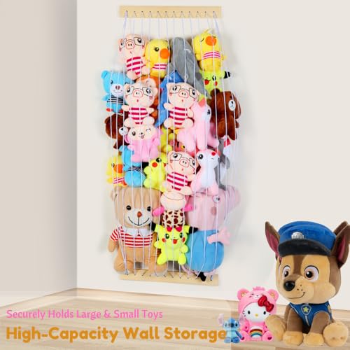 Stuffed Animal Storage Hammock Wooden Plush Toy Organizer for Kids Room Décor, Playroom Nursury Plush Toys Storage Caddy, Decoration Wall Hanging Stuffed Animal Net or Hammock Corner - color: White