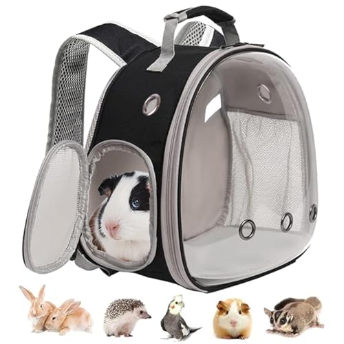 Guinea Pig Backpack, Space Capsule Bubble Window Small Animal Backpack for Guinea Pig, Bird Bunny Rabbit - color: Black
